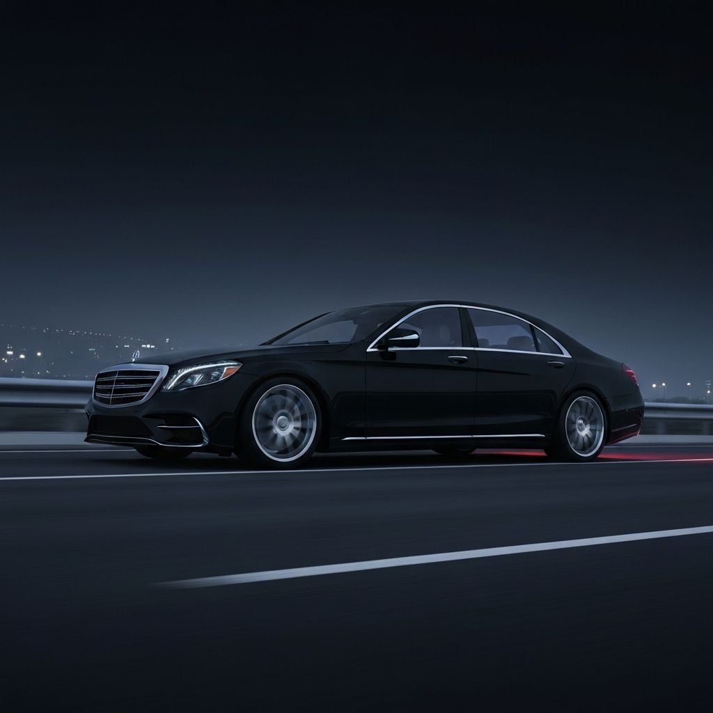 Luxury sedan on a dark highway at night